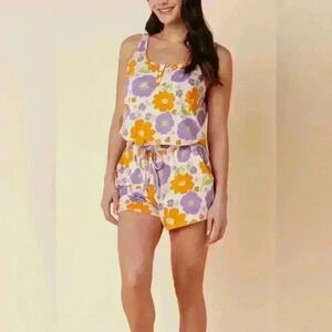 NWT The Cats Pajama poppin pansies Pima knit  Romper sz large